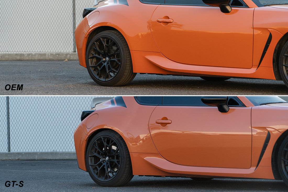 Rear before and after with our ARK GT-S Springs for Toyota GR86 / Subaru BRZ . Part Number LS1202-0122
