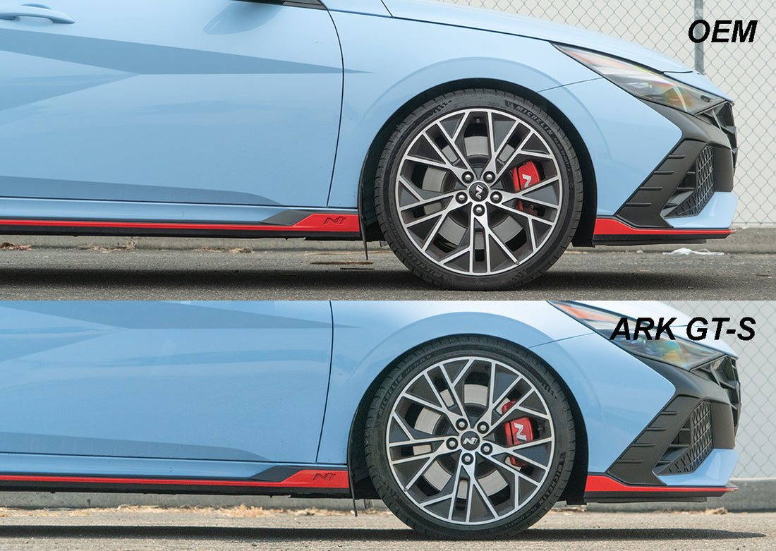 Before and After of ARK GT-S Lowering Springs installed on Elantra N