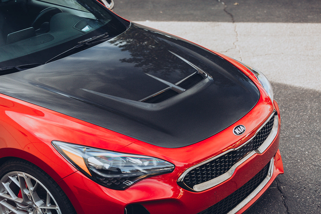 Look at our S-FX Carbon Fiber Hood installed for Kia Stinger