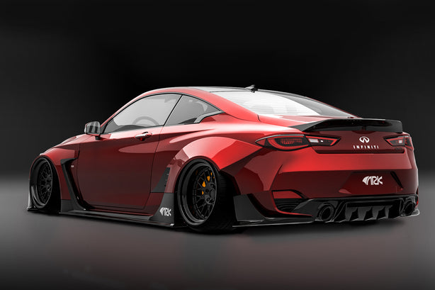 Q60 Coupe with ARK Legato Over Fenders, Carbon Fiber Spoiler, Carbon Fiber Side Skirts, Carbon Fiber front lip, Carbon Fiber rear diffuser